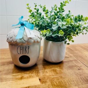 Rae Dunn Ceramic 'Chirp' Acorn Birdhouse - Cream with Blue Bow